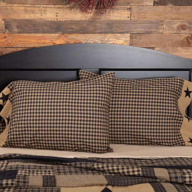 Black Check Star Standard Pillow Case Set of 2 21x30 VHC Brands - The Fox Decor
